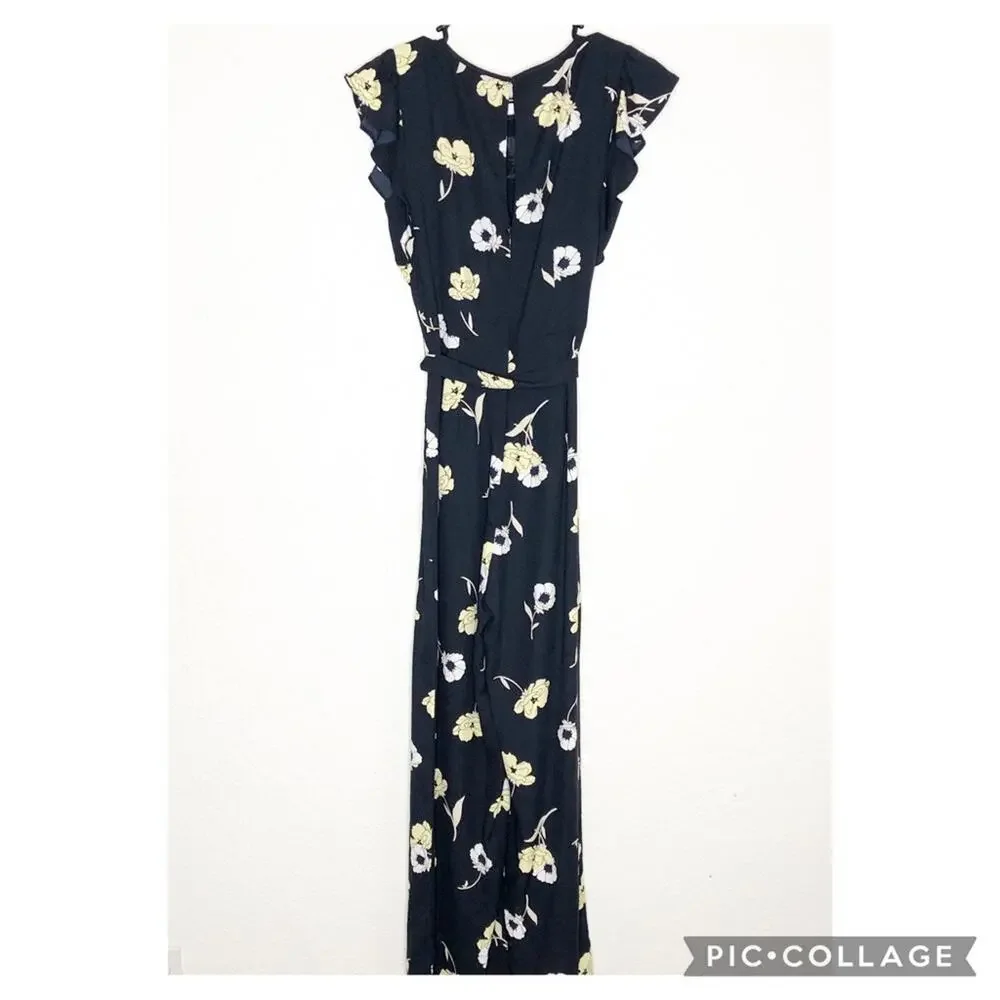 Ann Taylor navy blue yellow white floral jumpsuit size 2